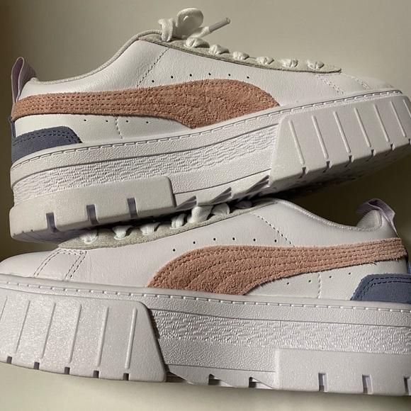 Puma Mayze Platform Sneakers Women’s 7 Lace Up Shoes White Casual New Pink - Picture 10 of 12